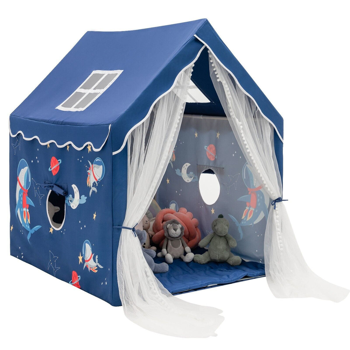 Kids Fun Den - Blue Play Tent with Windows and Washable Mat - Perfect for Indoor and Outdoor Adventure Games