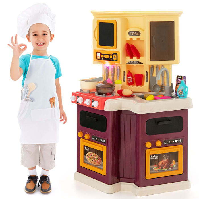 67 Piece Children's Kitchen Playset with Vapour, Boil Effects, and Running Water Feature in Red - Perfect for Creative and Imaginative Playtime for Kids