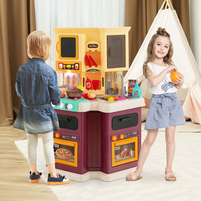67 Piece Children's Kitchen Playset with Vapour, Boil Effects, and Running Water Feature in Red - Perfect for Creative and Imaginative Playtime for Kids