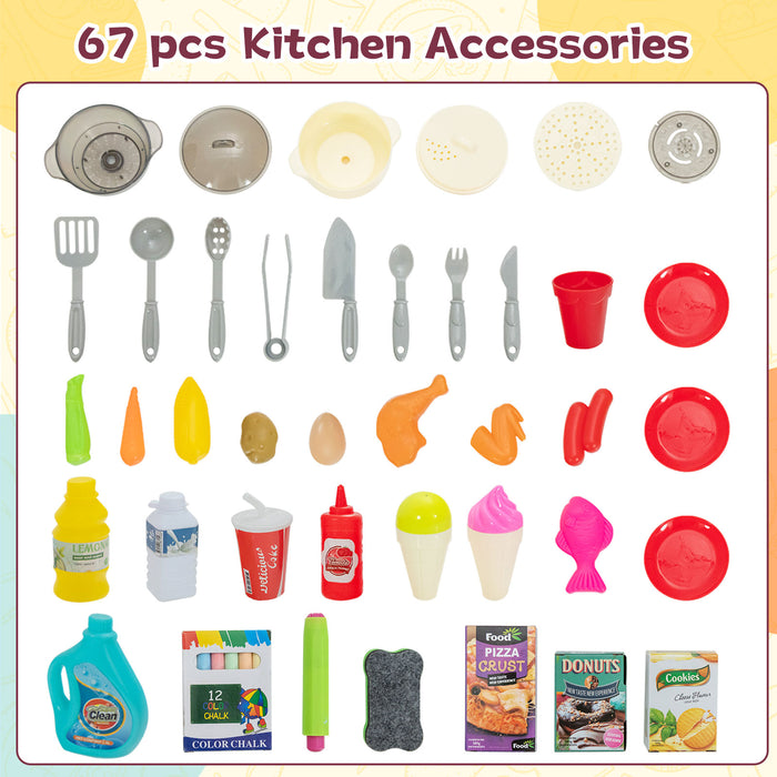 67 Piece Children's Kitchen Playset with Vapour, Boil Effects, and Running Water Feature in Red - Perfect for Creative and Imaginative Playtime for Kids