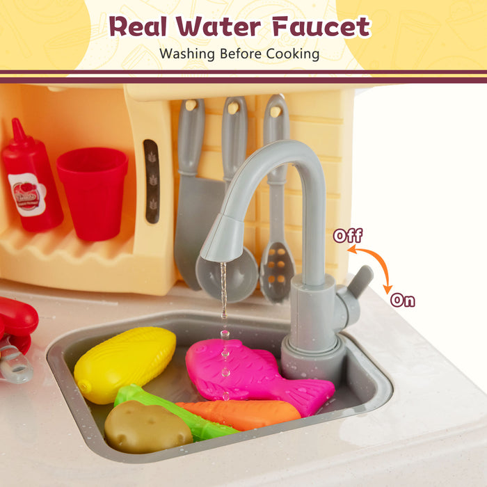 67 Piece Children's Kitchen Playset with Vapour, Boil Effects, and Running Water Feature in Red - Perfect for Creative and Imaginative Playtime for Kids