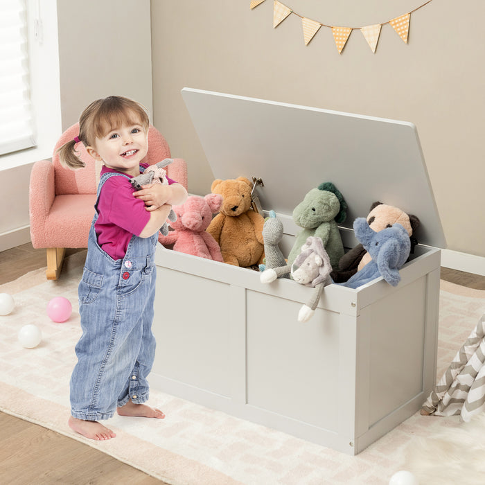 Flip-Top Wood Kids Storage Box - Playroom and Bedroom Toy Organizer - Grey Solution for Keeping Children's Play Things Tidy