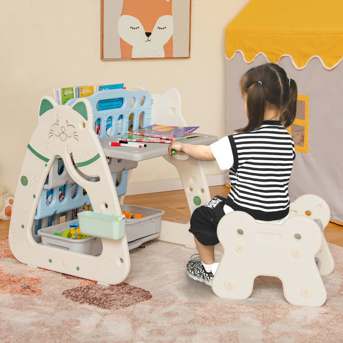 3-in-1 Kids Art Easel and Stool - Multifunctional Children's Drawing Station with Book Rack - Perfect for Budding Artists and Book Lovers