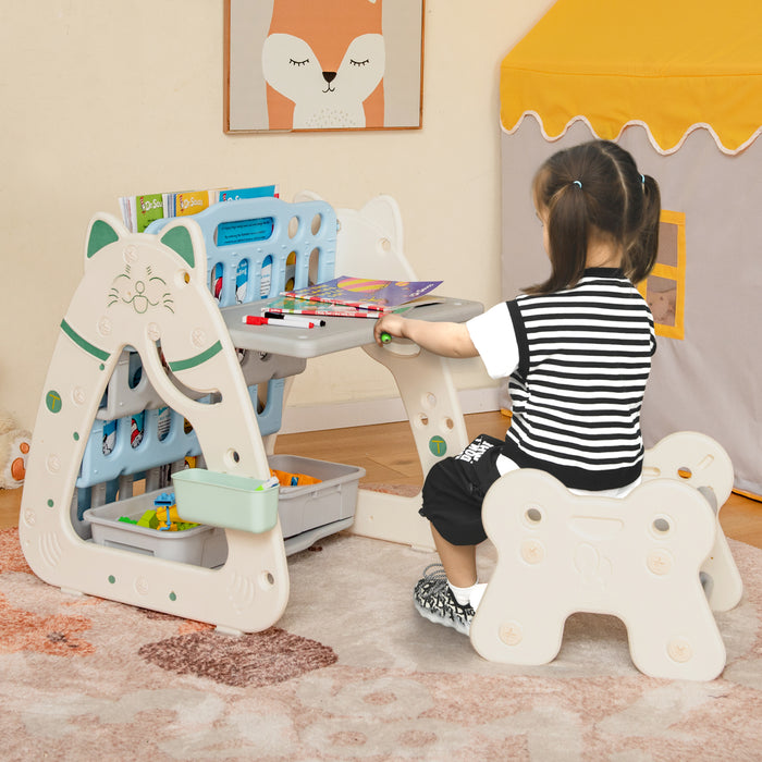 3-in-1 Kids Art Easel and Stool - Multifunctional Children's Drawing Station with Book Rack - Perfect for Budding Artists and Book Lovers