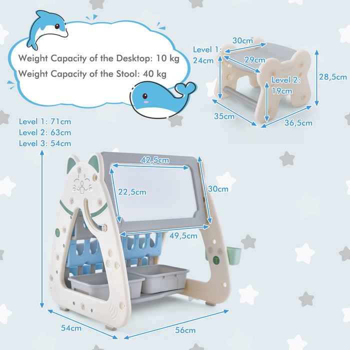 3-in-1 Kids Art Easel and Stool - Multifunctional Children's Drawing Station with Book Rack - Perfect for Budding Artists and Book Lovers