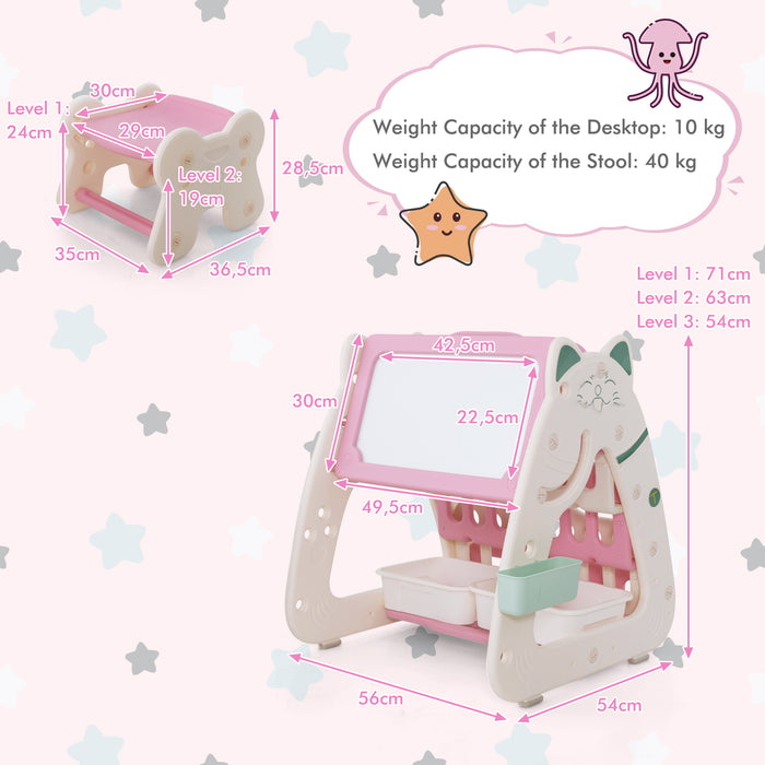 3-in-1 Kids Art Easel and Stool - Multifunctional Children's Drawing Station with Book Rack - Perfect for Budding Artists and Book Lovers