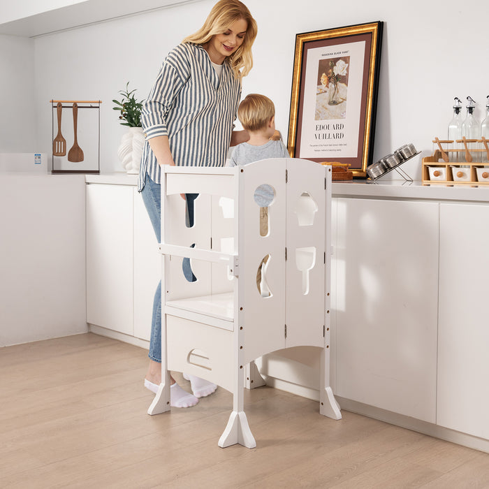 Adjustable Height Kids Step Stool - Folding Design with Safety Latches, Natural Finish - Ideal for Child Independence & Safety