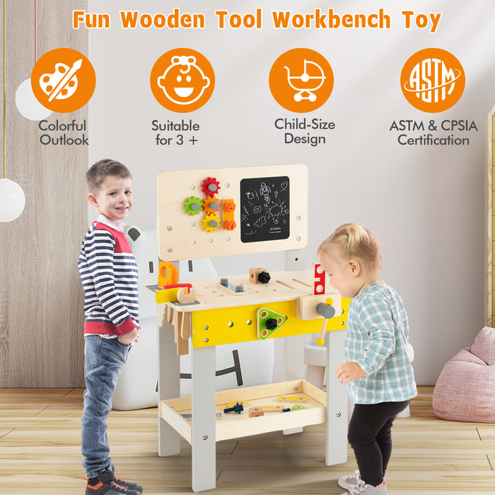 Kids Playtime Workshop - Wooden Workbench with Blackboard, Saw, Hammer and Screwdriver - Interactive Learning Toy for Future Builders