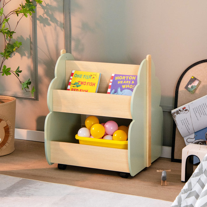Universal Wheel Bookshelf - Kids Wooden Shelving Unit in Green - Ideal Storage Solution for Children's Books