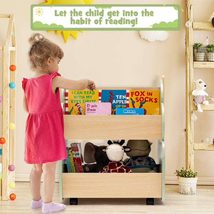 Universal Wheel Bookshelf - Kids Wooden Shelving Unit in Green - Ideal Storage Solution for Children's Books