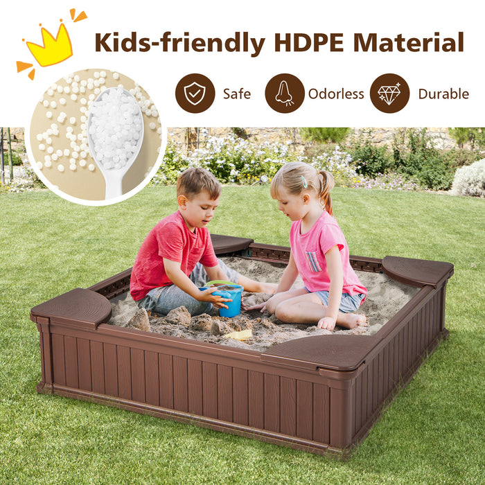 Kids Sandbox with Cover and 4 Corner Seats in Brown - Ideal Outdoor Entertainment for Children