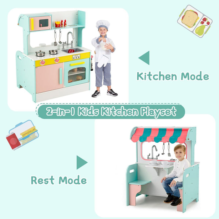 Play Kitchen and Restaurant Set for Kids - 2-in-1 Design with Functional Faucet - Ideal for Interactive and Imaginative Playtime