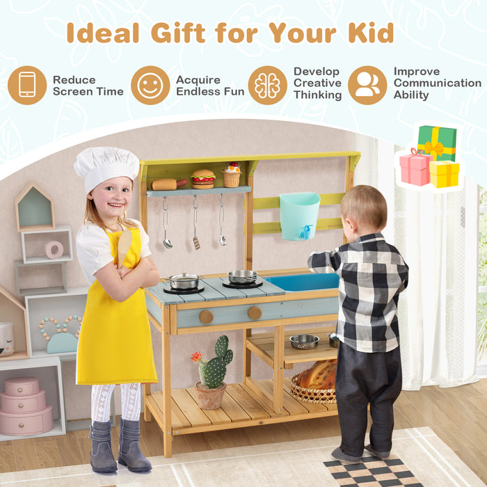 Wooden Play Kitchen Set - Includes Faucet and Water Box - Ideal for Creative and Imaginative Playtime for Kids
