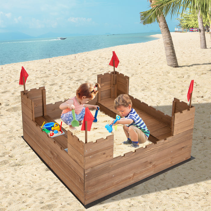 Solid Wood - Kids Sandbox with 2 Bench Seats - Ideal for Children Aged 3+ Years