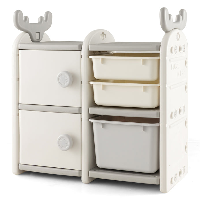 Antler Top Kids Toy Chest - Multipurpose Bookshelf with Enclosed Cabinets in Grey - Ideal Storage Solution for Children's Toys and Books