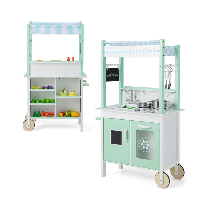 Pretend Play Set - Double-sided Kids Kitchen with Remote Control in Green - Ideal for Developing Creativity in Children Aged 3+