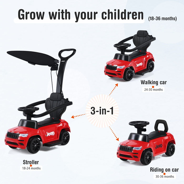 Kids Ride-On Push Car, Model 3-In-1 - Adjustable Black Visor, Mobility Toy - Perfect Solution for Children Outdoor Play