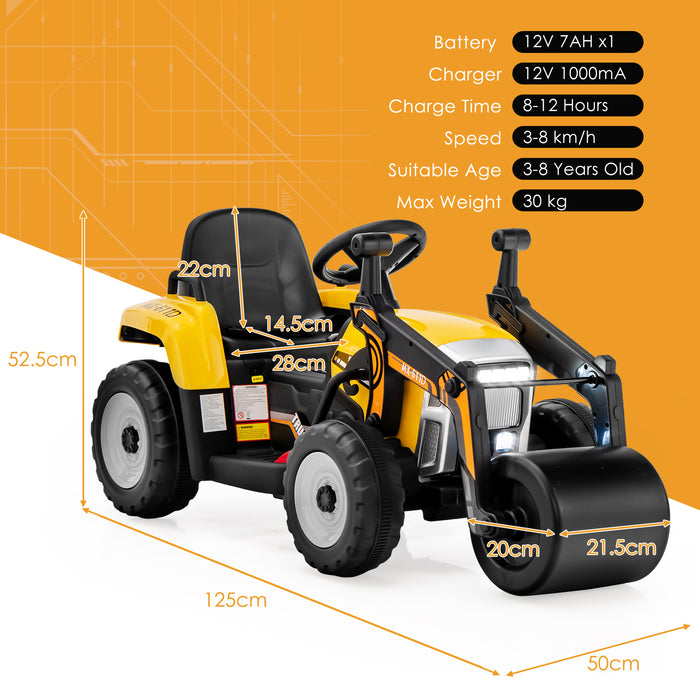 Road Roller Kids Toy - 12V Battery Powered Ride-On with 2.4G Remote Control, Yellow - Perfect for a Miniature Construction Enthusiast