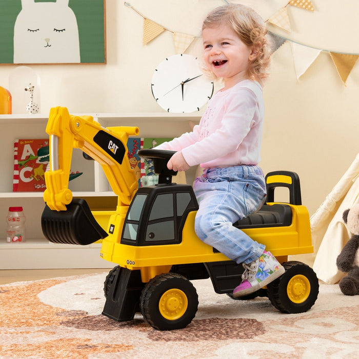 Kid's Ride-On Digger - Rotatable Digging Bucket and Fun Yellow Design - Ideal Outdoor Toy for Imaginative Play