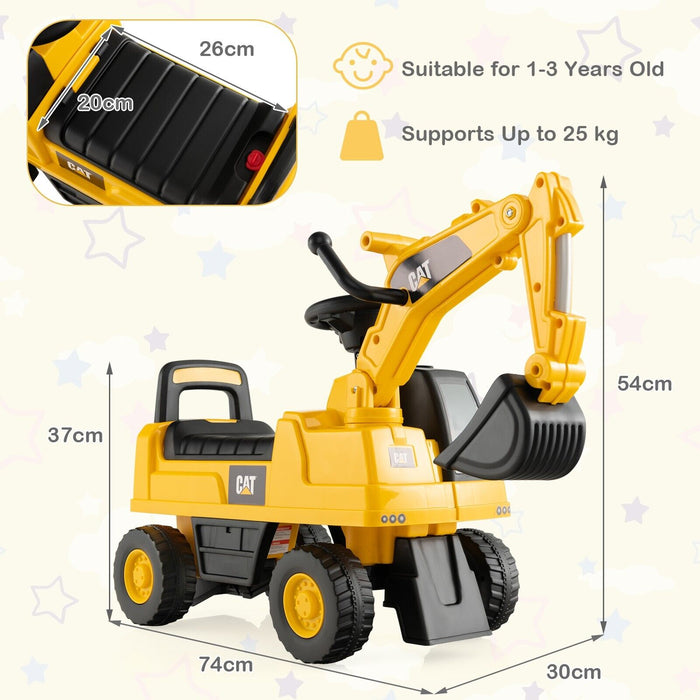 Kid's Ride-On Digger - Rotatable Digging Bucket and Fun Yellow Design - Ideal Outdoor Toy for Imaginative Play