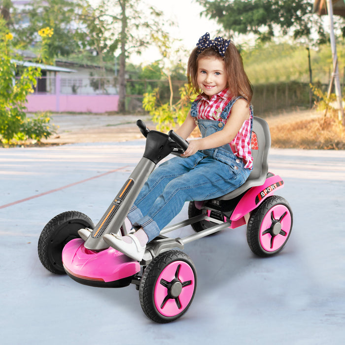 Electric Ride-On Car 12V - Adjustable Steering Wheel and Pink Seat - Ideal for Kids' Outdoor Play and Fun