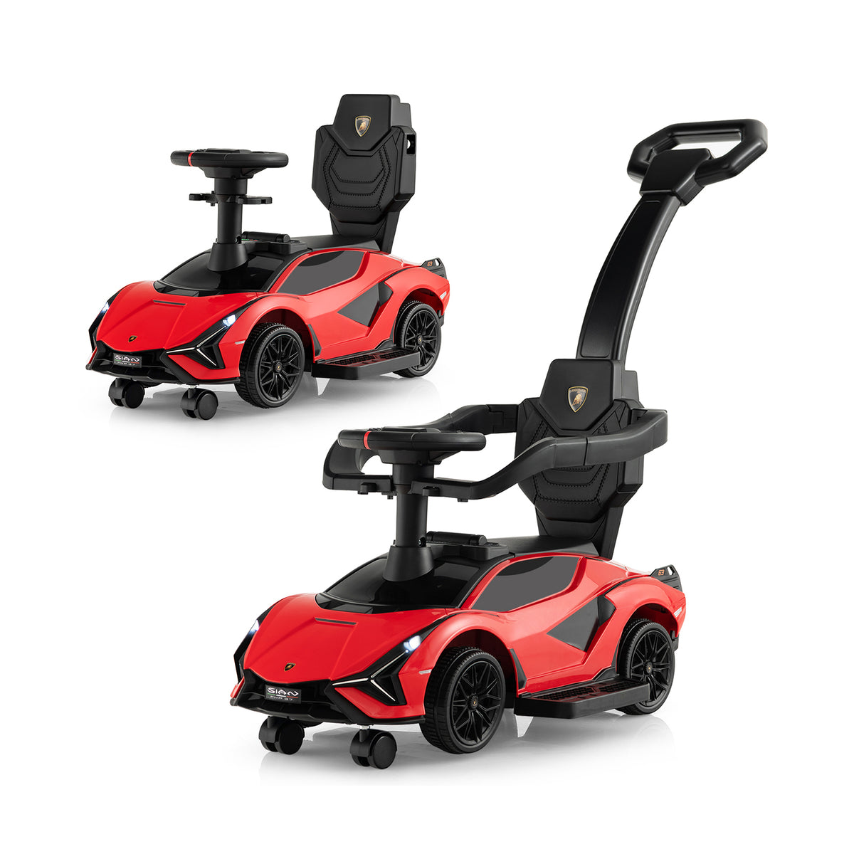 3-in-1 Ride On Push Car - Removable Guardrails and Handle, Red - Ideal for Encouraging Active Play and Safety for Toddlers