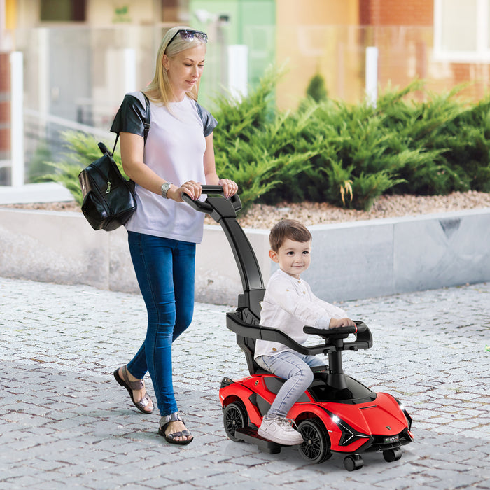 3-in-1 Ride On Push Car - Removable Guardrails and Handle, Red - Ideal for Encouraging Active Play and Safety for Toddlers