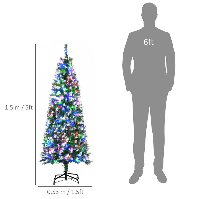 Pencil Slim Pre-Lit Artificial Christmas Tree - 5 Ft Tall with 250 Multicolor LED Lights & Realistic 408 Tips - Space-Saving Xmas Decor for Small Spaces