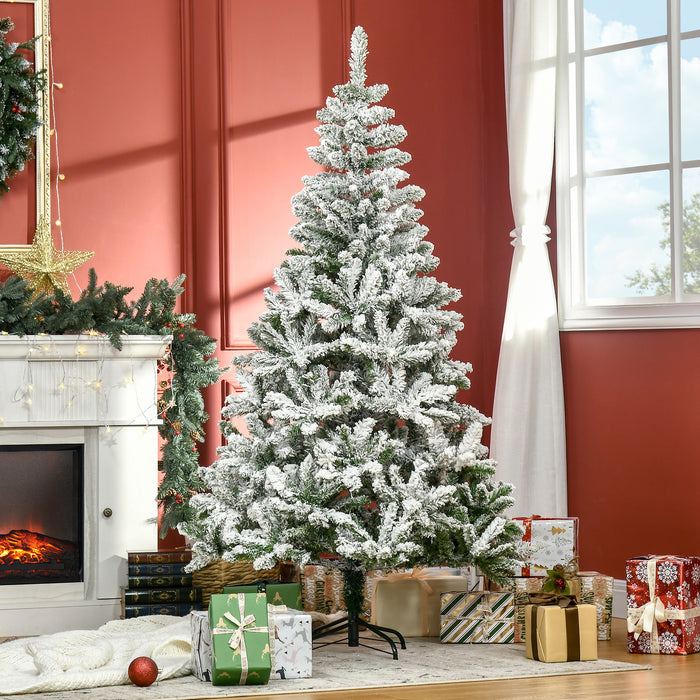 6-Foot Snow-Flocked Pine Christmas Tree - 750 Realistic Branch Tips, Easy Auto-Open, Solid Steel Stand - Perfect for Holiday Decor and Festivities