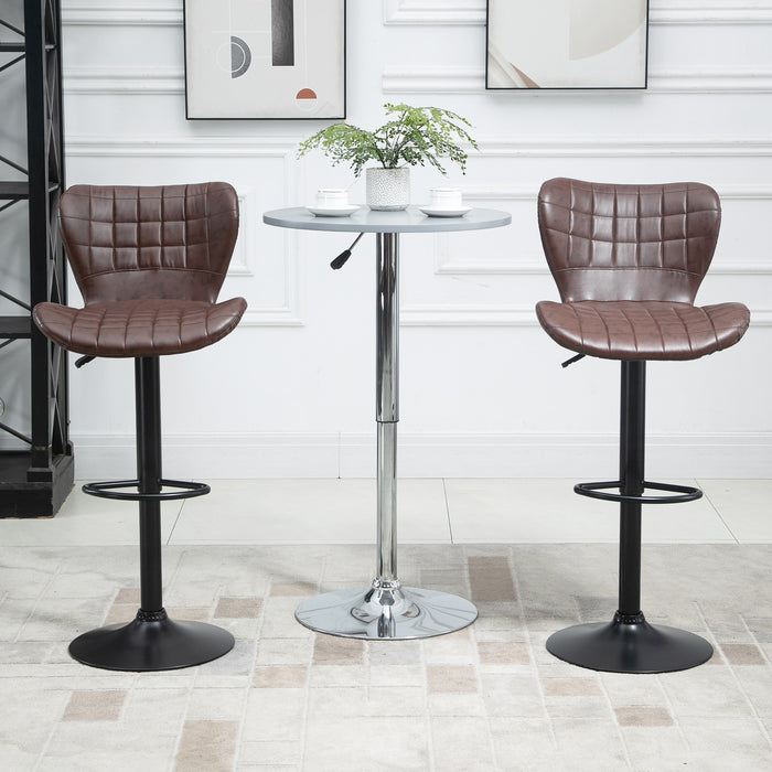 Adjustable Height Swivel Bar Stools Pair - Upholstered in Brown PU Leather with Back & Footrest - Ideal for Kitchen Island & Home Bar Comfort seating