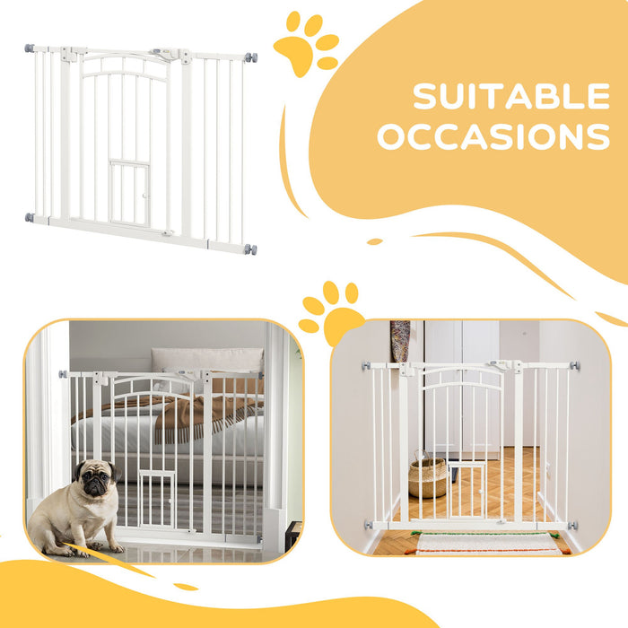 Pressure Fit Stair Dog Gate with Cat Pass-Through - Auto-Close & Double Locking System for Openings 74-100cm - Ideal for Pet Segmentation in Homes