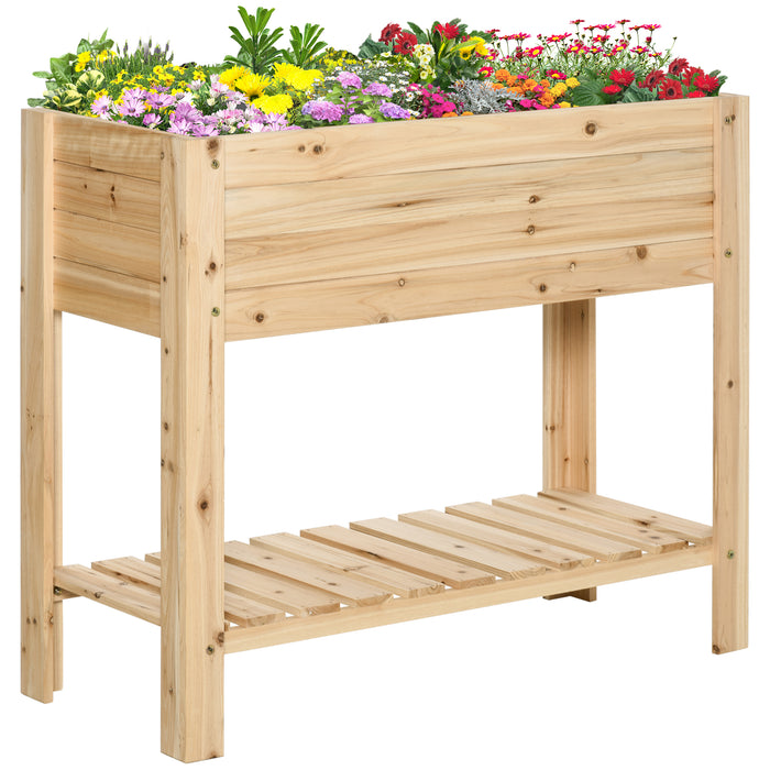 Nature Wood Color Raised Planter Stand - Outdoor Elevated Garden Bed with Partition, 100x40x84cm - Ideal for Florals & Vegetables