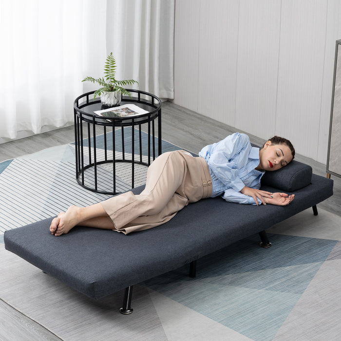 Foldable Single Sofa Bed Sleeper with Pillow - Portable Lounge Couch for Living Room, Dark Grey - Ideal for Small Spaces and Guest Rooms