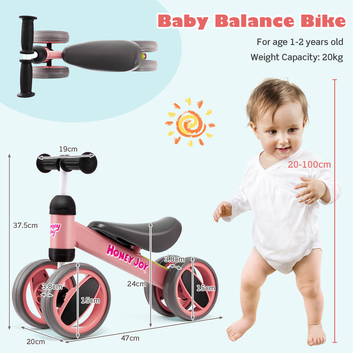Baby Balance Bike - 4 Wheel Design with Limited Steering - Perfect Starter Bike for Toddlers