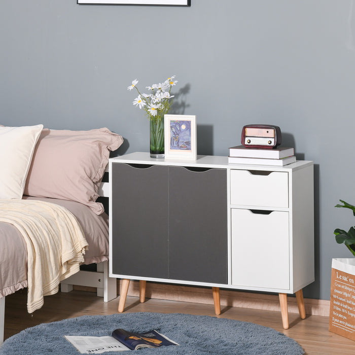Floor Standing Sideboard Storage Cabinet with Drawer - Bedroom, Living Room, Home Office Organizer in Grey - Space-Saving Solution for Clutter-Free Interiors