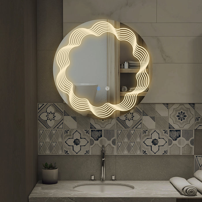 LED Dimmable Lighted Vanity Mirror - Wall Mounted Bathroom Mirror with 3 Color Settings and Smart Touch Control - Anti-Fog Feature for Clear Reflections, 71cm