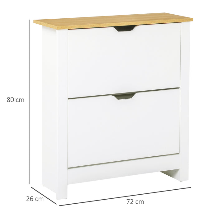 4-Tier Shoe Storage Cabinet - White Organizer with 2 Drawers & 4 Shelves, Durable with Protective Legs - Sleek Design for Hallway or Bedroom Organization