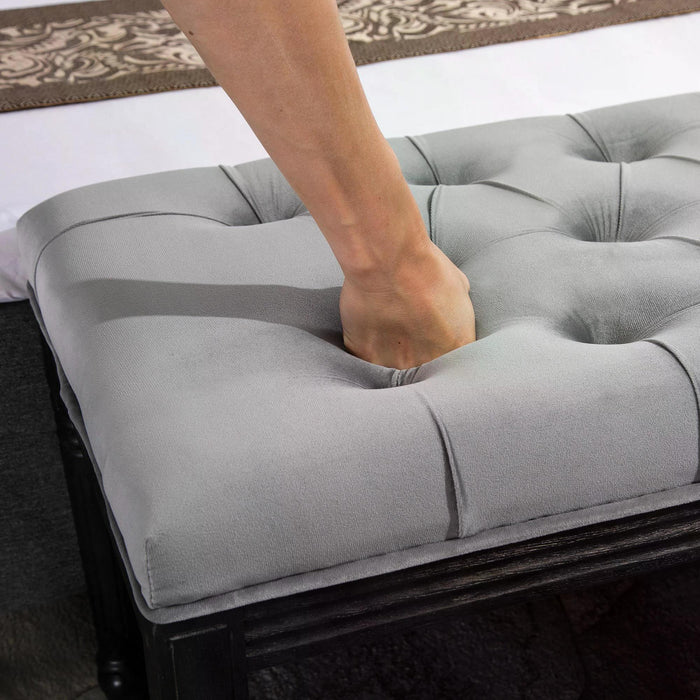 Velvet Upholstered Tufted Bench - Comfy Fabric Bed End, Accent Lounge & Window Seat - Ideal for Living Room, Bedroom, Hallway in Elegant Grey