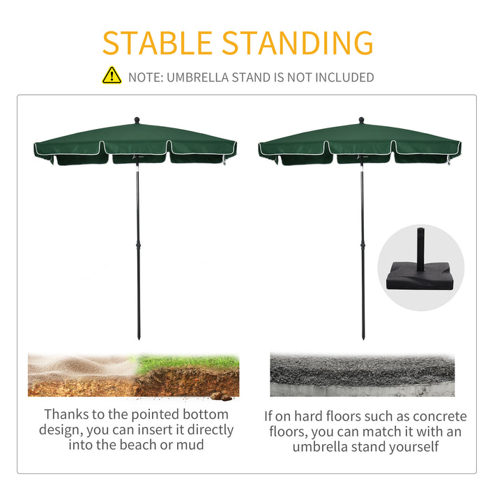 Rectangular Aluminium Patio Sun Umbrella - 2M x 1.25M with Tilt Feature, Green - Ideal for Garden Shade and UV Protection