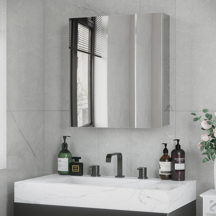 Wall-Mounted Mirror Cabinet - Bathroom Medicine Storage with Hinged Door, Multiple Shelves - Ideal for Organizing Toiletries and Laundry Essentials