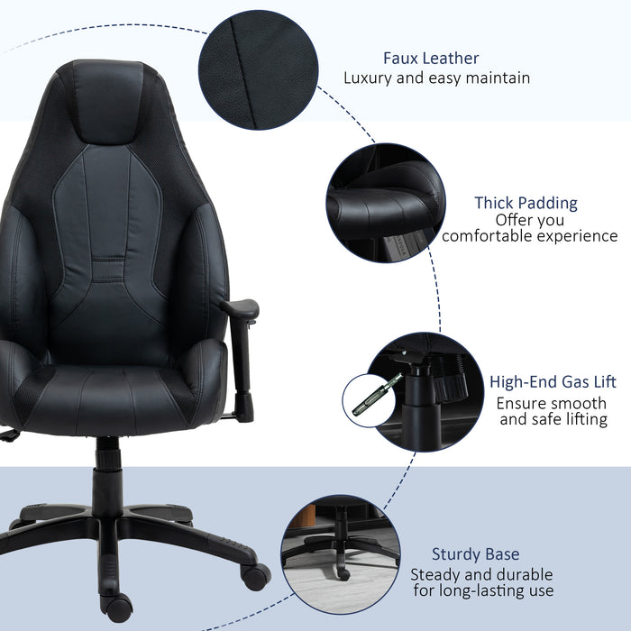 Executive Mesh & Faux Leather High Back Chair - Swivel Wheels, Height & Armrest Adjustable, Gaming Office Seat - Ideal for Gamers & Professionals