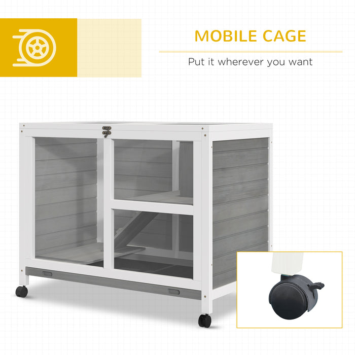 Wooden Pet Habitat - Rabbit & Guinea Pig Hutch with Pull-Out Cleaning Tray, Opening Roof, and Wheels - Ideal for Small Animals Comfort & Easy Mobility
