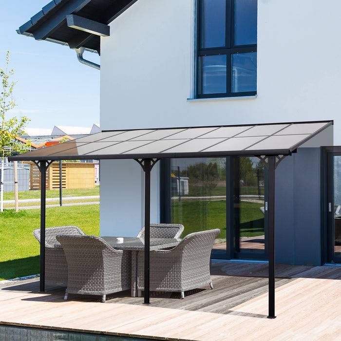 Outdoor 4.35x3m Wall-Mounted Gazebo Pergola - Aluminum Structure with Polycarbonate Roof - Ideal for Patio Shade and Shelter