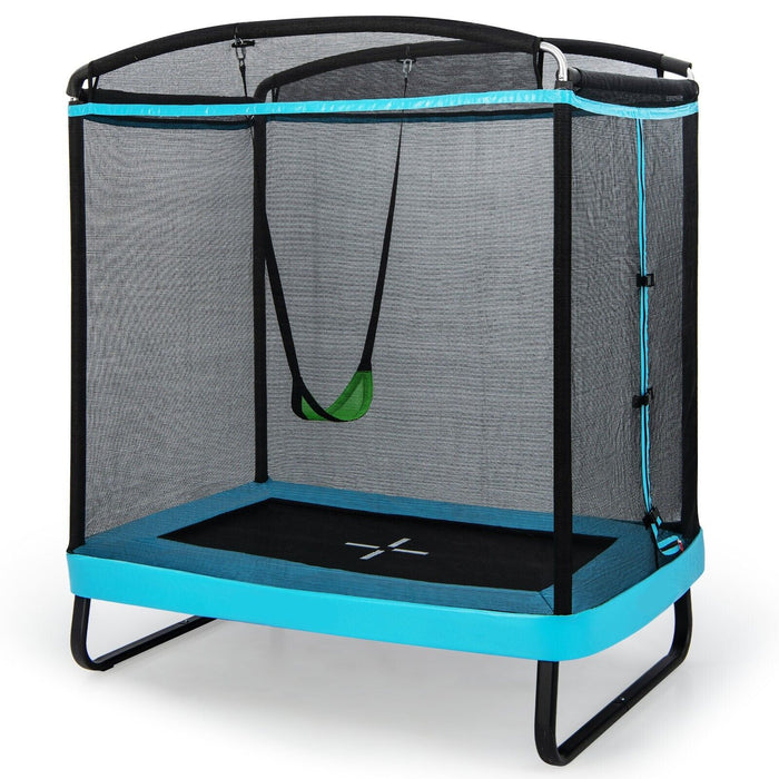 6 Feet Kids Trampoline featuring Swing and Enclosure Safety Net in Blue - Perfect for Outdoor Fun and Safety for Children