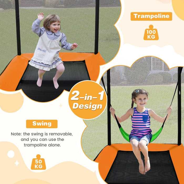 6 Feet Kids Trampoline featuring Swing and Enclosure Safety Net in Blue - Perfect for Outdoor Fun and Safety for Children