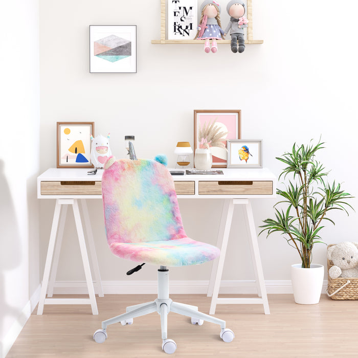 Fluffy Unicorn Mid-Back Office Chair - Swivel Wheel, Cute Rainbow Desk Chair - Ideal for Adding a Pop of Color to Any Workspace
