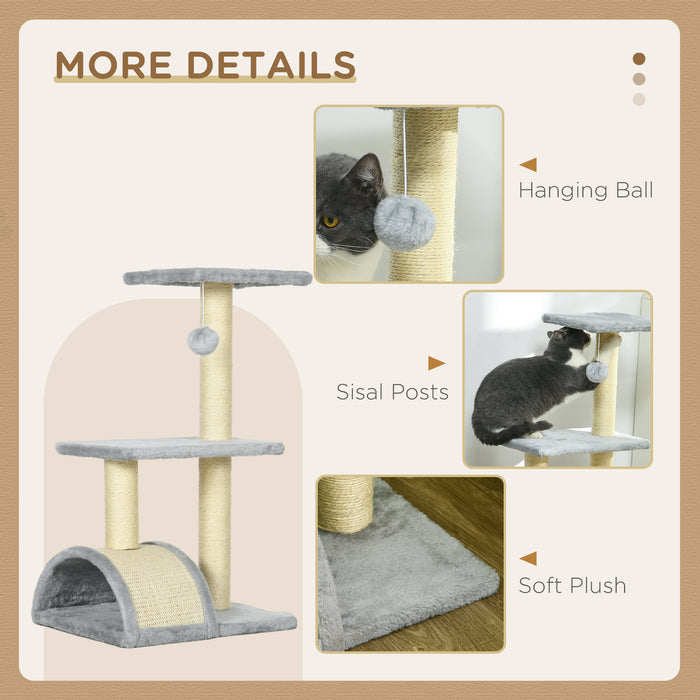 Multi-Level Cat Tree Tower with Sisal Scratching Post - Indoor Climbing Activity Centre with Pad and Hanging Ball in Light Grey - Perfect Play Structure for Cats and Kittens