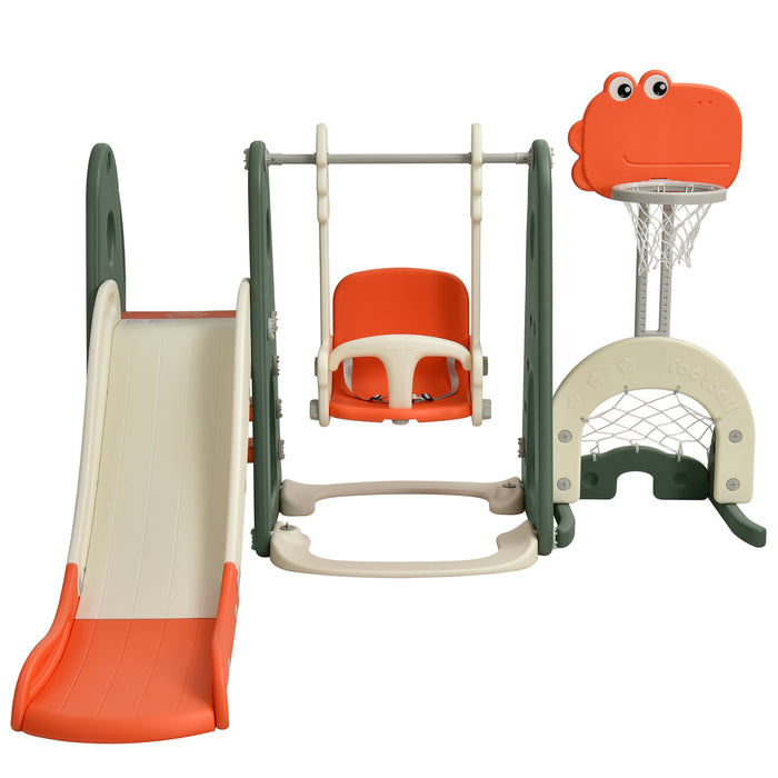 6 in 1 Toddler Playset - Slide, Swing, Adjustable Basketball Hoop for Indoors, Orange - Perfect for Active Kids' Playtime at Home