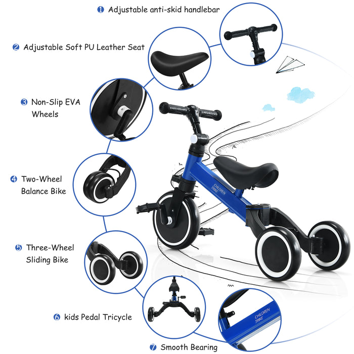 Blue Kids Convertible Balance Bike - Detachable Pedal Trike for Toddlers and Kids - Ideal Educational Toy for Balance Training and Pedaling Skills for 1-4-Year-Olds