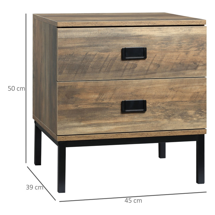 Vintage Style Nightstand - 2-Drawer End Table with Durable Metal Frame - Ideal for Bedroom and Living Room Essentials